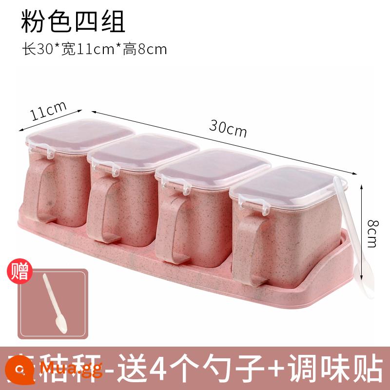 Tang mofang Hộp gia vị kết hợp bộ bốn -in -one Kitchen cung cấp bể muối hộ gia đình Daquan - Rơm lúa mì (4 bộ màu hồng)