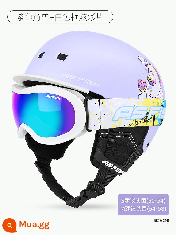 Kính trượt tuyết Ski Gương, Trẻ em, Girls, Baby Snow Field Goggles Card Thiết bị chống lại bộ đầy đủ - Kỳ lân tím + khung trắng đầy màu sắc