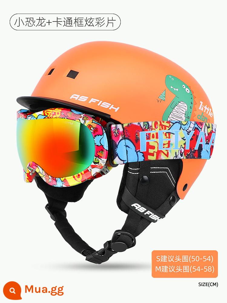 Kính trượt tuyết Ski Gương, Trẻ em, Girls, Baby Snow Field Goggles Card Thiết bị chống lại bộ đầy đủ - Khủng long nhỏ + khung phim hoạt hình đầy màu sắc