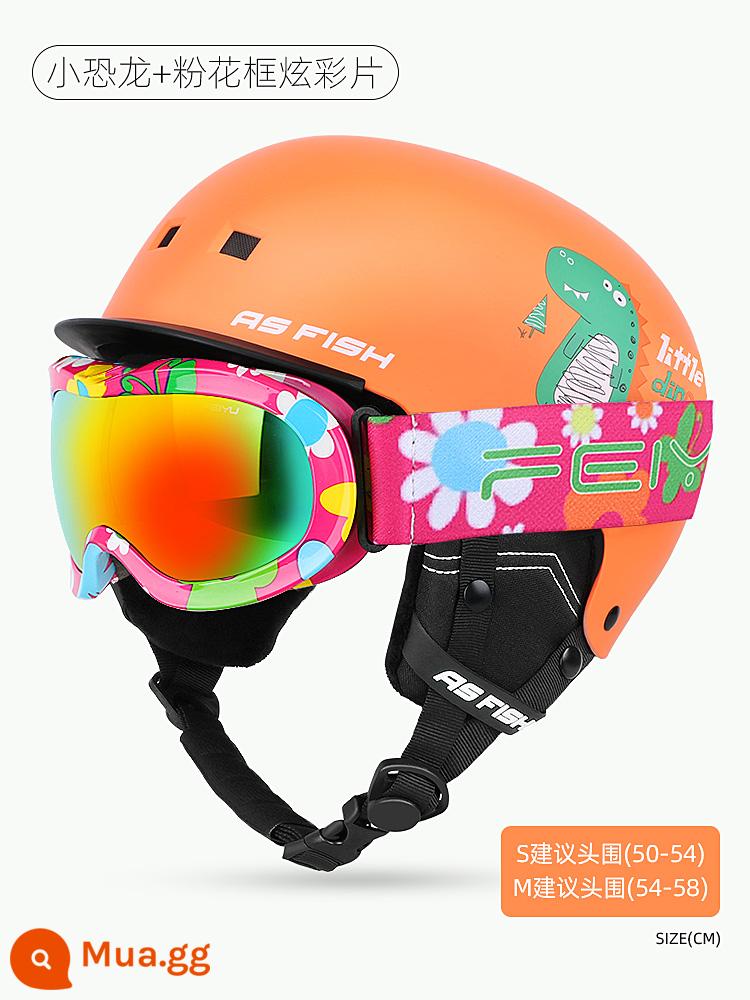 Kính trượt tuyết Ski Gương, Trẻ em, Girls, Baby Snow Field Goggles Card Thiết bị chống lại bộ đầy đủ - Phim khủng long nhỏ + khung hoa hồng đầy màu sắc