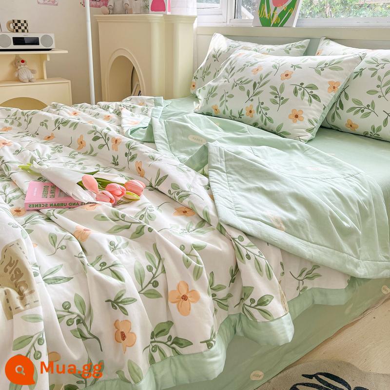 Jie Liya Tân Cương cotton nguyên chất chăn bông mùa hè mát mẻ cotton nguyên chất chăn bông điều hòa mùa hè chăn mùa hè chăn mỏng lõi chăn có thể giặt bằng máy - chanh bạc hà