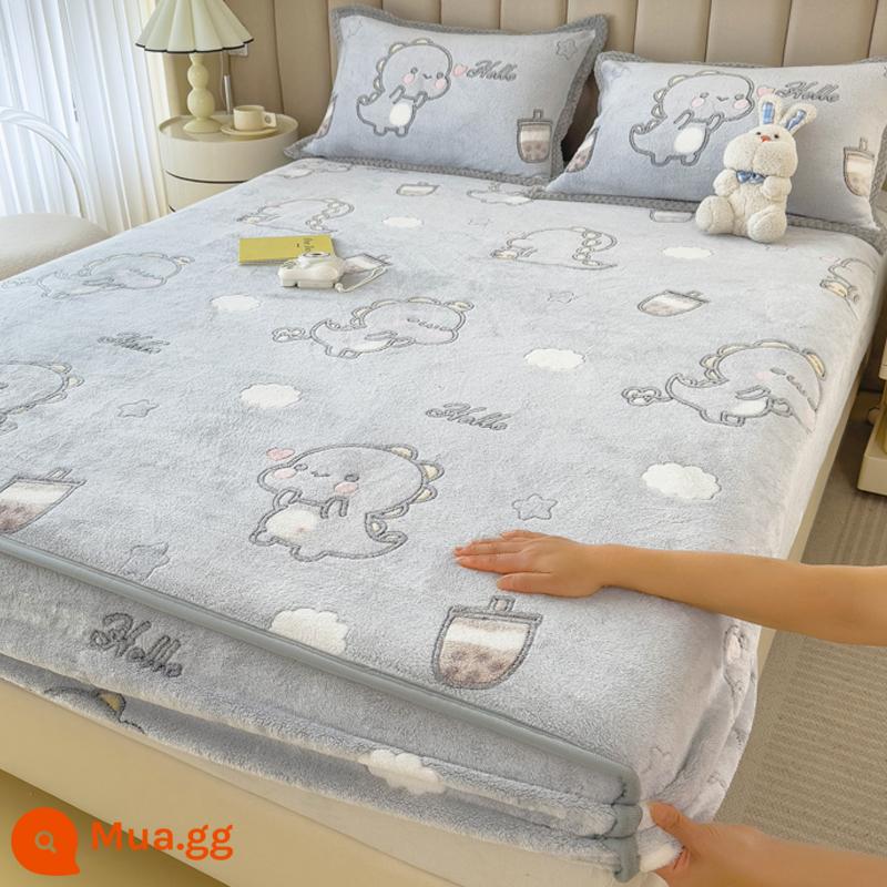 Jieliya sữa san hô mô hình Velvet Single Bed Bed Mids Matsus Mattp Mattop Caper Matsted Mattop Cast Set - Trà sữa rồng xám