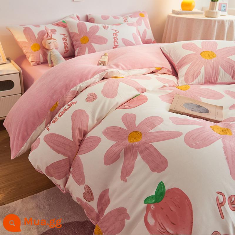 Jie Liya mùa đông A cotton B nhung sữa 4 món đơn Plus nhung ấm giường bông flannel nhung san hô - Bột nhung-Moyan bông