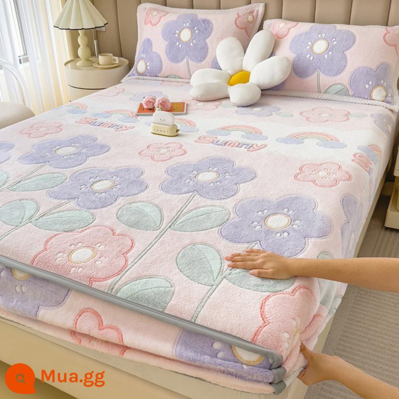 Jieliya sữa san hô mô hình Velvet Single Bed Bed Mids Matsus Mattp Mattop Caper Matsted Mattop Cast Set - hoa cầu vồng