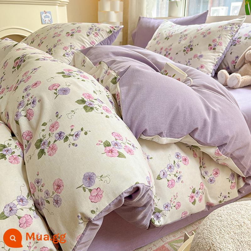 Jie Liya cotton chải 4 món bộ chăn ga gối cotton nguyên chất 3 mảnh ga trải giường vỏ chăn dày dặn mùa thu và mùa đông mô hình - Chaoyan [cotton Tân Cương chải kỹ, thân thiện với da và ấm áp, có thể khỏa thân khi ngủ]*