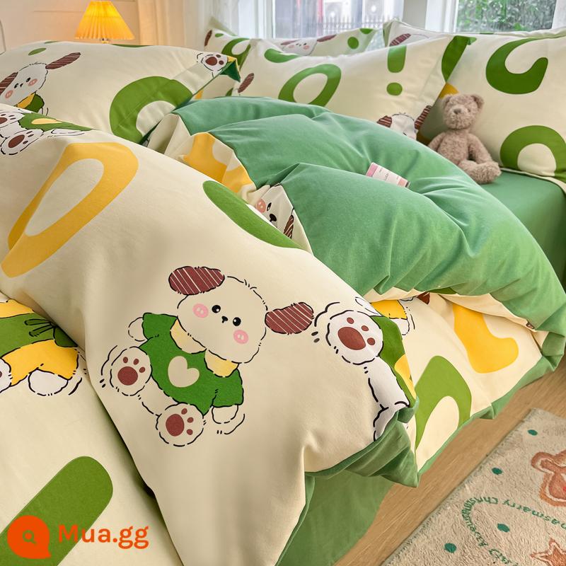 Jialiya nguyên chất cotton chải 4 Bộ dày bông vỏ chăn chăn ga gối đệm ký túc xá sinh viên 3 bộ giường ngủ - Anh em nghịch ngợm [thân thiện với làn da, ấm áp và chải chuốt, mềm mại và thân thiện với làn da, có thể ngủ khỏa thân]