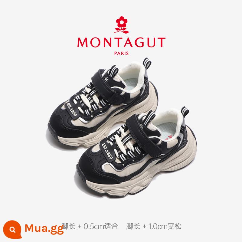 Giày thể thao nữ Montagut 2023 thu đông đế mềm cotton trẻ em, giày bố nhung cho trẻ em vừa và lớn - BG39602 mét đen đơn li