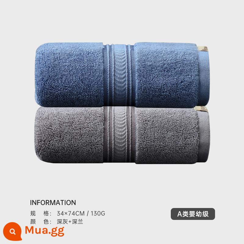 Bộ 2 gói khăn Jialiya cotton nguyên chất rửa mặt gia đình thấm nước nhanh khô cotton khăn nam nữ không dễ rụng tóc - [Phóng to và dày 130G] Xám đậm + Xanh đậm [Bông Tân Cương loại A]