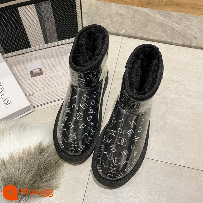 Thương hiệu thương hiệu Net Red Rhinestone Snow Boot - phiên bản chữ màu đen