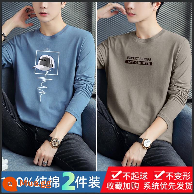 Áo thun dài tay chim gõ kiến mỏng dành cho nam mùa xuân và mùa thu 2023 áo thun cotton có đáy áo sơ mi mặc bên trong hợp thời trang quần áo mùa thu - 225 xanh sương mù +509 kaki