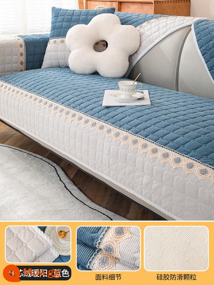 Đệm sofa, đệm phổ thông cho tất cả các mùa, vỏ sofa phổ thông đơn giản hiện đại, bao gồm tất cả các loại đệm, vải bọc mùa đông đệm mới - Đệm Sofa Nhung [Xanh]