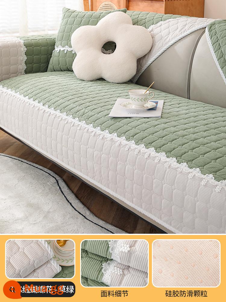 Đệm sofa, đệm phổ thông cho tất cả các mùa, vỏ sofa phổ thông đơn giản hiện đại, bao gồm tất cả các loại đệm, vải bọc mùa đông đệm mới - Đệm Sofa Nhung Nhung Hình Con Bướm [Xanh]