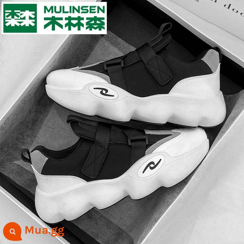 Mulinsen Giày Nam Thu Đông 2022 Hàng Châu Âu Thể Thao Đen Chiến Binh Không Dây Giày Velcro Slip On Daddy Ins - Trắng