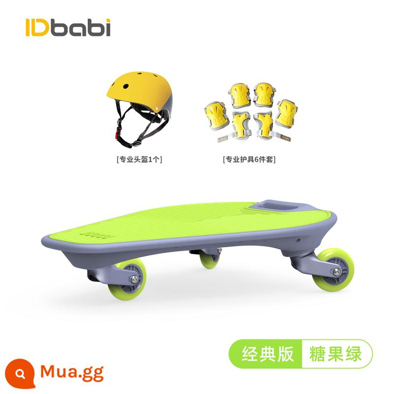 Idbabi Trẻ nhỏ Skateboard Người mới bắt đầu - Xanh kẹo nhạt + mũ bảo hộ + đồ bảo hộ