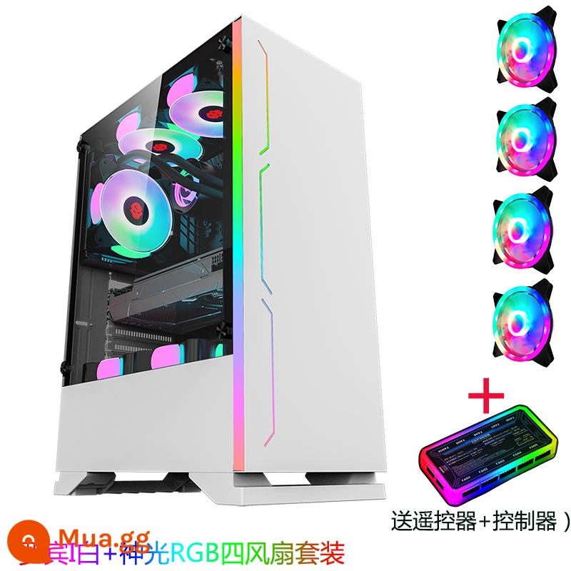 Play Jia Robin I light bar Vỏ máy tính RGB kính cường lực toàn mặt Bộ nguồn trong suốt dưới card đồ họa dài vỏ máy tính để bàn - Bộ bốn quạt Robin I White + Shenguang RGB