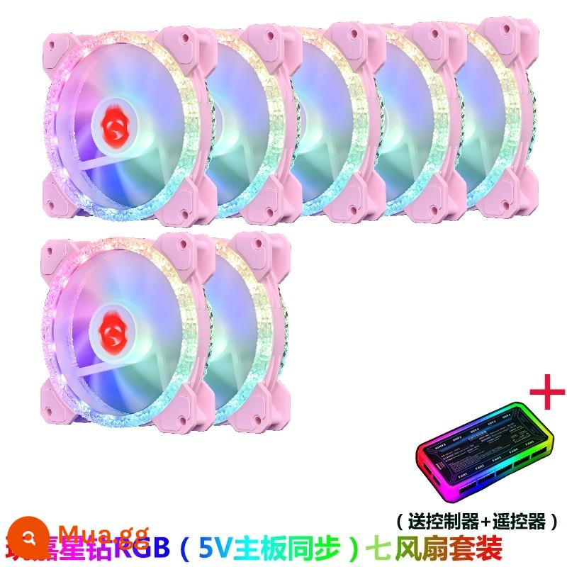 Chơi Gia Hưng khoan máy tính để bàn chính quạt tản nhiệt 12 cm ARGB bo mạch chủ card đồ họa đồng bộ khung phát sáng dòng - Bộ bảy quạt Star Diamond Pink RGB (đồng bộ hóa bo mạch chủ 5V)