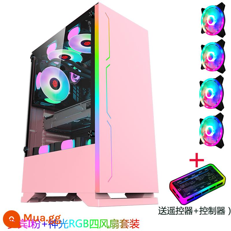 Play Jia Robin I light bar Vỏ máy tính RGB kính cường lực toàn mặt Bộ nguồn trong suốt dưới card đồ họa dài vỏ máy tính để bàn - Bộ bốn quạt Robin I Pink + Shenguang RGB