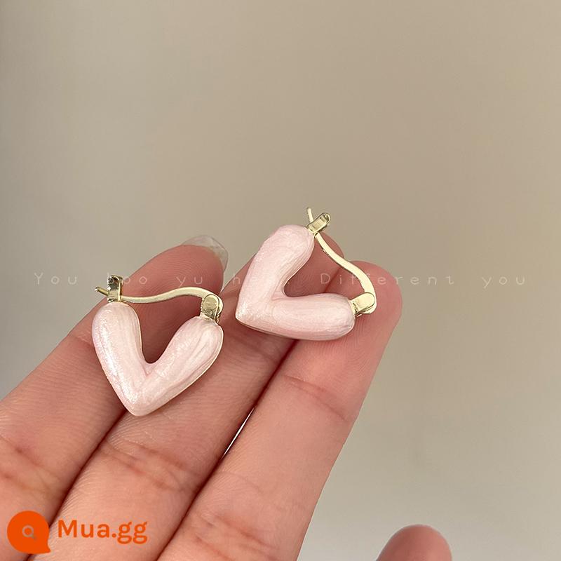 Bông tai kiểu Pháp Love Drop Glam khóa tai nữ cao cấp cảm giác ánh sáng sang trọng thích hợp bông tai 2023 phong cách mới hot trái tim trái đào trang sức tai - Bông tai tình yêu màu hồng thả men