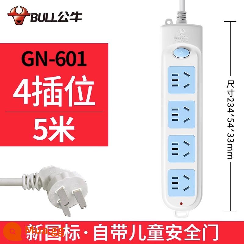 Bull socket plug-in dải dòng hộ gia đình chính hãng 3/5 m ký túc xá sinh viên bảng dây xốp bảng cắm có dây 6 vị trí - 4 phích cắm 5 mét 601