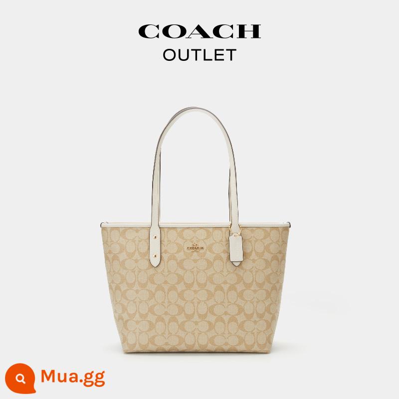 COACH/COACH Ole Ladies Classic Presbyopia CITY Túi tote có khóa kéo Túi đeo vai - IM/Kaki nhạt/Trắng phấn