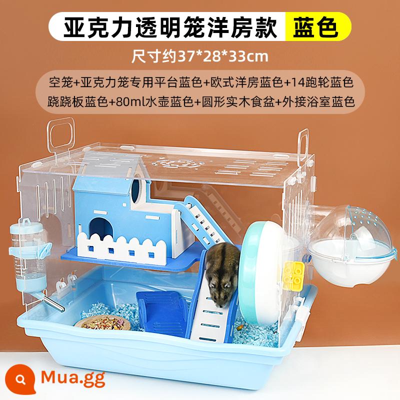 Lồng chuột hamster gấu vàng biệt thự siêu lớn sang trọng hamster nhỏ cung cấp gói hoàn chỉnh lồng lâu đài acrylic hai lớp - Bộ lồng gỗ acrylic 8 món màu xanh da trời