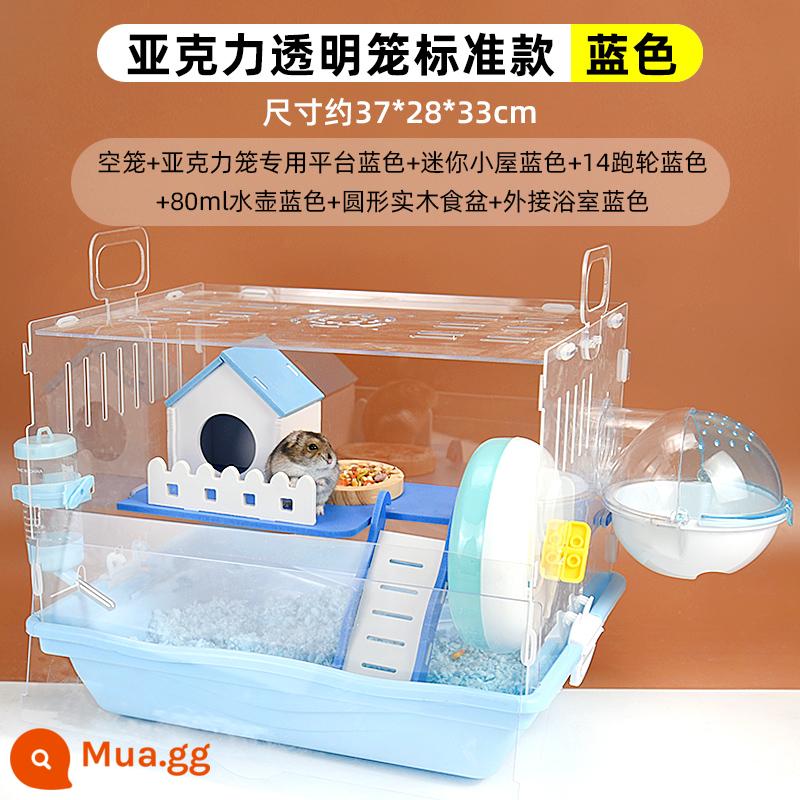 Lồng chuột hamster gấu vàng biệt thự siêu lớn sang trọng hamster nhỏ cung cấp gói hoàn chỉnh lồng lâu đài acrylic hai lớp - Bộ cabin ấm cúng lồng acrylic 7 món màu xanh da trời