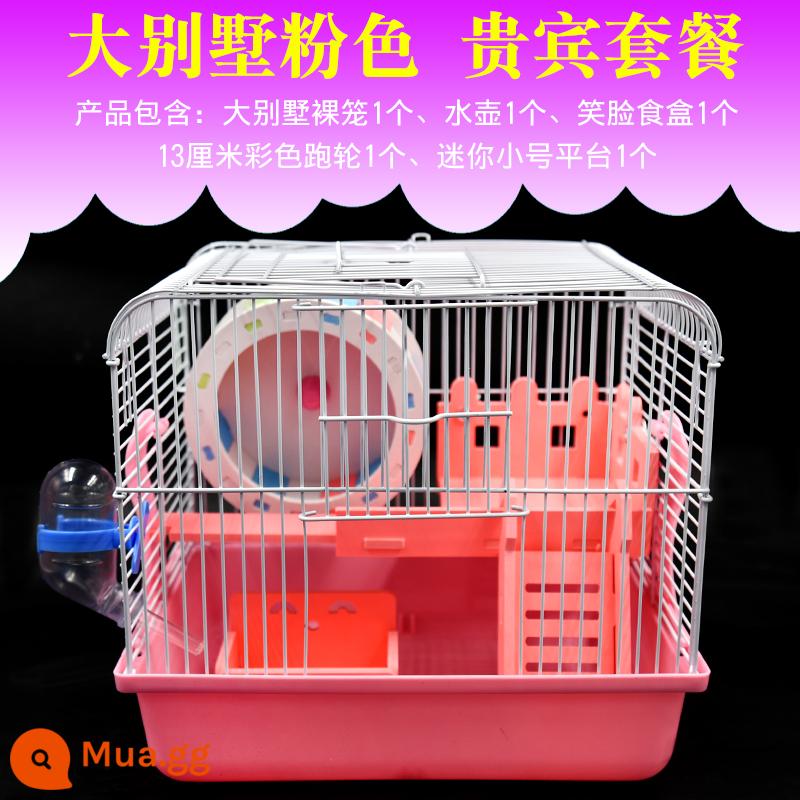 Lồng chuột hamster gấu vàng biệt thự siêu lớn sang trọng hamster nhỏ cung cấp gói hoàn chỉnh lồng lâu đài acrylic hai lớp - Gói VIP biệt thự lớn màu hồng