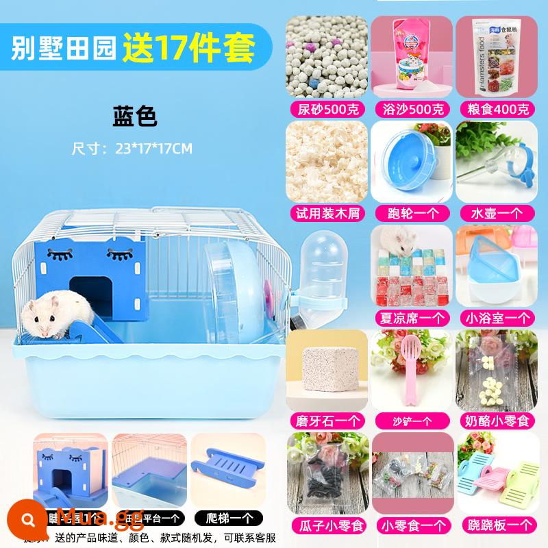 Lồng chuột hamster gấu vàng biệt thự siêu lớn sang trọng hamster nhỏ cung cấp gói hoàn chỉnh lồng lâu đài acrylic hai lớp - ‍❤️‍ ‍❤️‍Gói miễn phí Villa Garden Blue Bộ 17 món