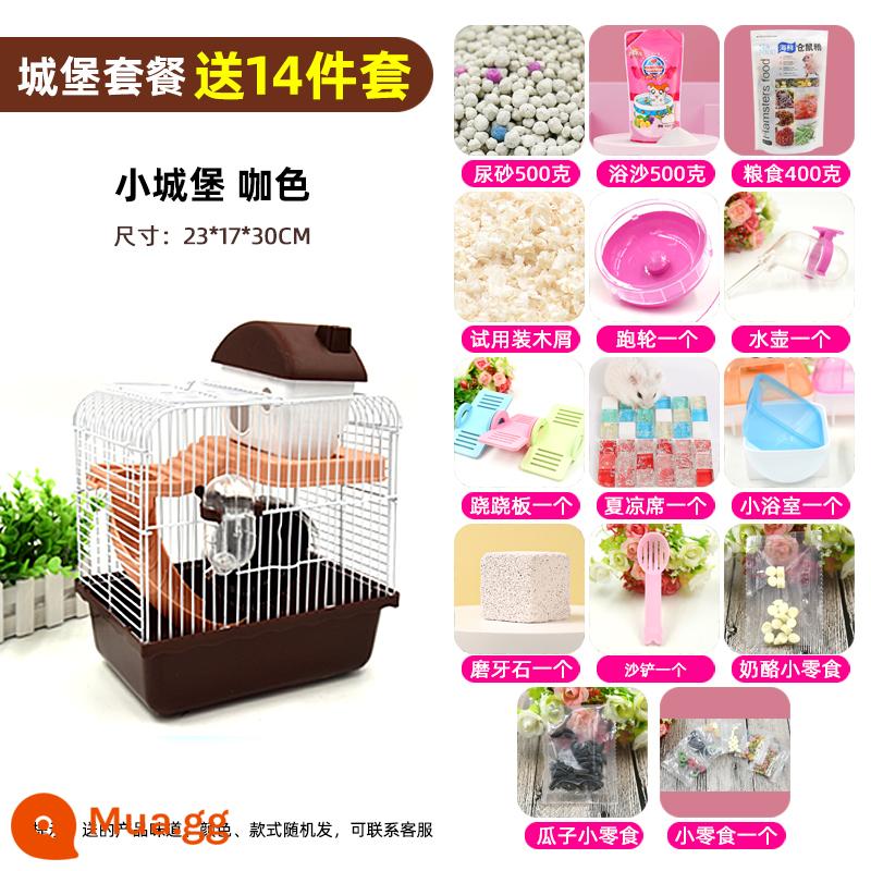 Lồng chuột hamster gấu vàng biệt thự siêu lớn sang trọng hamster nhỏ cung cấp gói hoàn chỉnh lồng lâu đài acrylic hai lớp - Bộ miễn phí màu cà phê Little Castle ❤Bộ 14 món