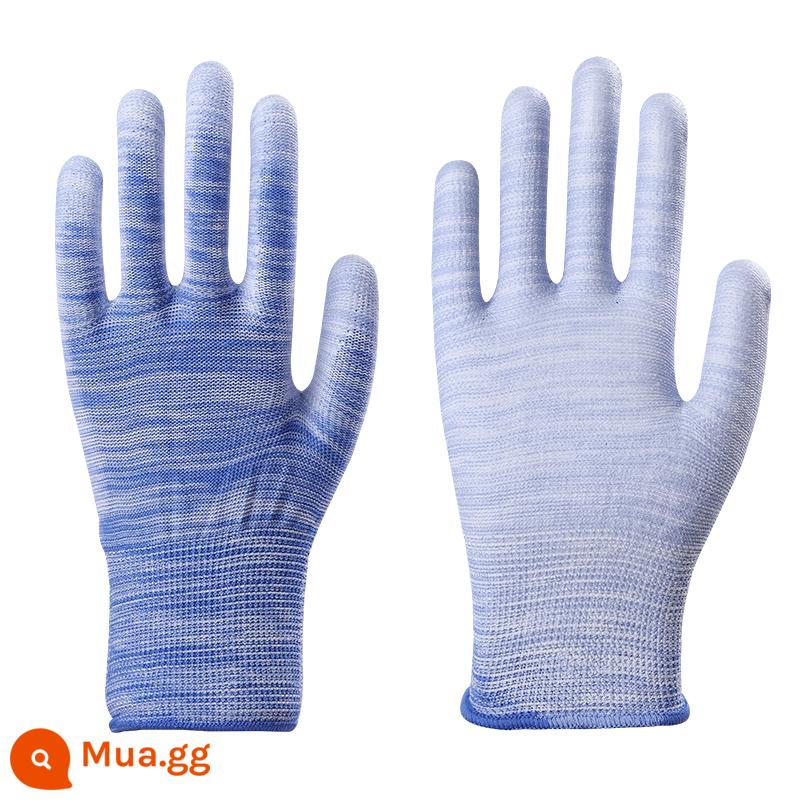 Găng tay mỏng Làm việc Găng tay làm việc bằng nylon PU chống mài mòn phủ ngón tay Găng tay chống tĩnh điện nhúng keo phủ ngón tay - Găng tay phủ lòng bàn tay màu xanh (24 đôi)