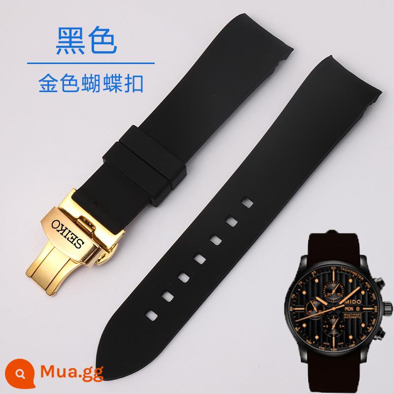 Dây đồng hồ Seiko cong SEIKO No.5 phi công xanh nước ma dây silicone cong thể thao nam 20 21 22 - Khóa vàng đen