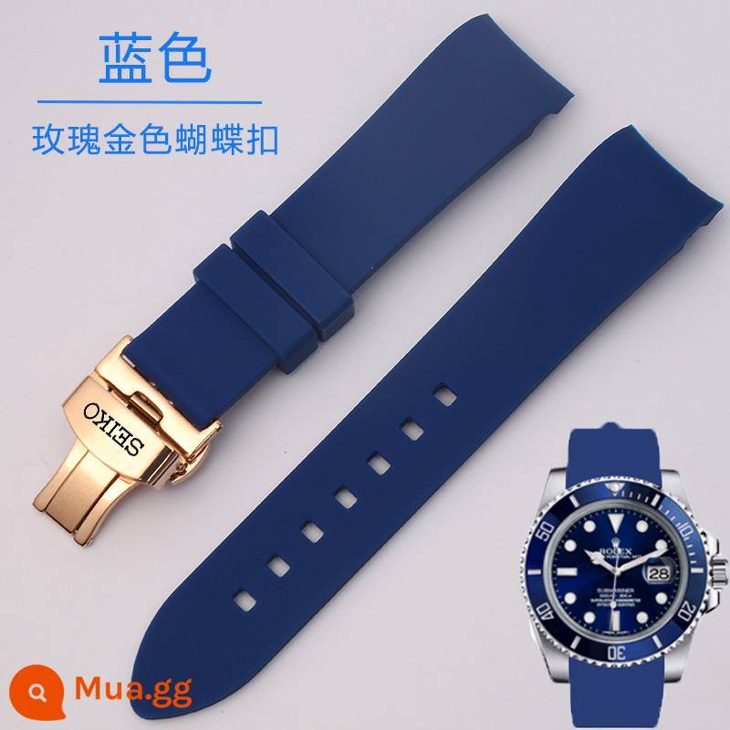 Dây đồng hồ Seiko cong SEIKO No.5 phi công xanh nước ma dây silicone cong thể thao nam 20 21 22 - Khóa vàng hồng xanh