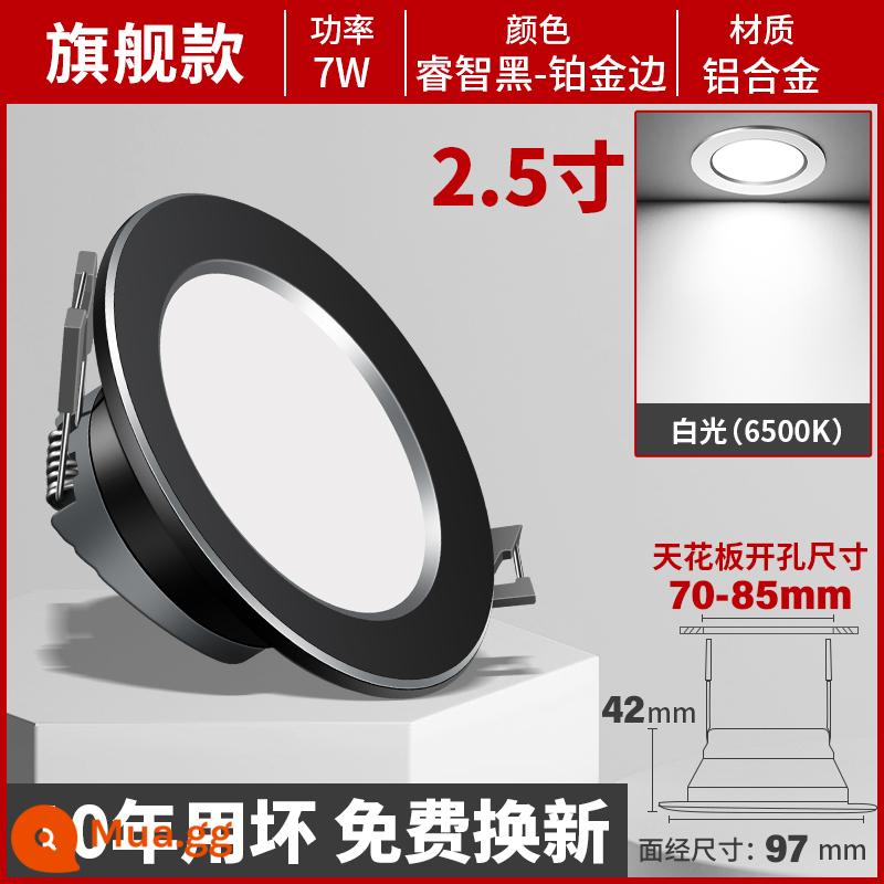 Đèn LED Downlight Âm Trần Nhúng Đèn Lỗ Gia Dụng Đèn Lỗ Phòng Khách Đèn Treo Trần Đèn 3 Màu Đèn Chiếu Sáng Sang Trọng Đèn Mắt Bò 7.5 - [Hoàn toàn bằng nhôm sang trọng] Đèn trắng 7W ★ khoan cạnh bạch kim đen 7-8,5cm