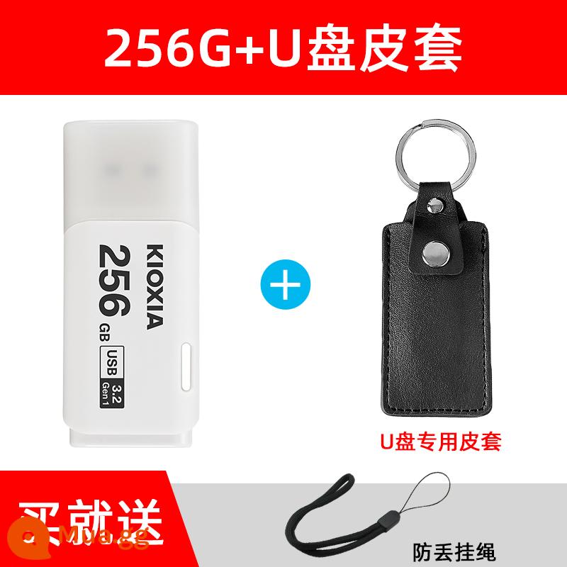 Kioxia Ổ Đĩa Flash 256G Tốc Độ Cao USB3.2 Máy Tính Dung Lượng Lớn Xe Sinh Viên Đèn LED Cổng USB Chính Hãng Chính Thức Flagship Store - Bao da + trắng 256G/có dây buộc