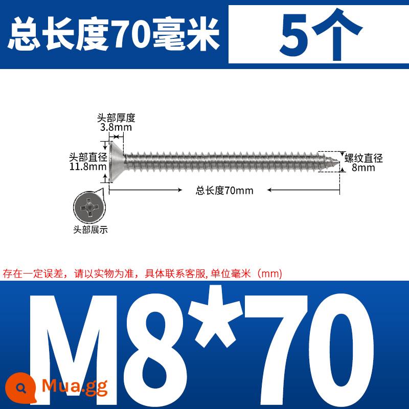 Thép không gỉ 304 dài thêm đầu chìm Vít tự tháo mở rộng đầu phẳng chéo vít gỗ M3M4M5-M8 * 200 - M8*70 (5 cái)