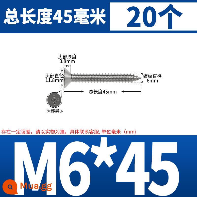 Thép không gỉ 304 dài thêm đầu chìm Vít tự tháo mở rộng đầu phẳng chéo vít gỗ M3M4M5-M8 * 200 - M6*45 (20 cái)