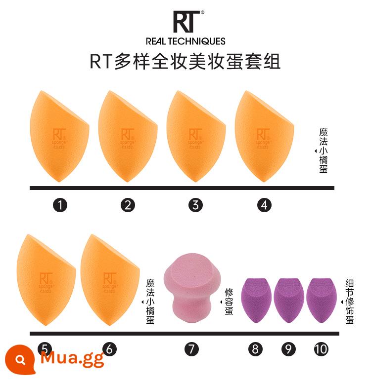 [Cửa hàng Flagship chính thức] RT Various Magic Beauty Eggs Set Ướt và Khô - Bộ trứng trang điểm đầy đủ 10 món