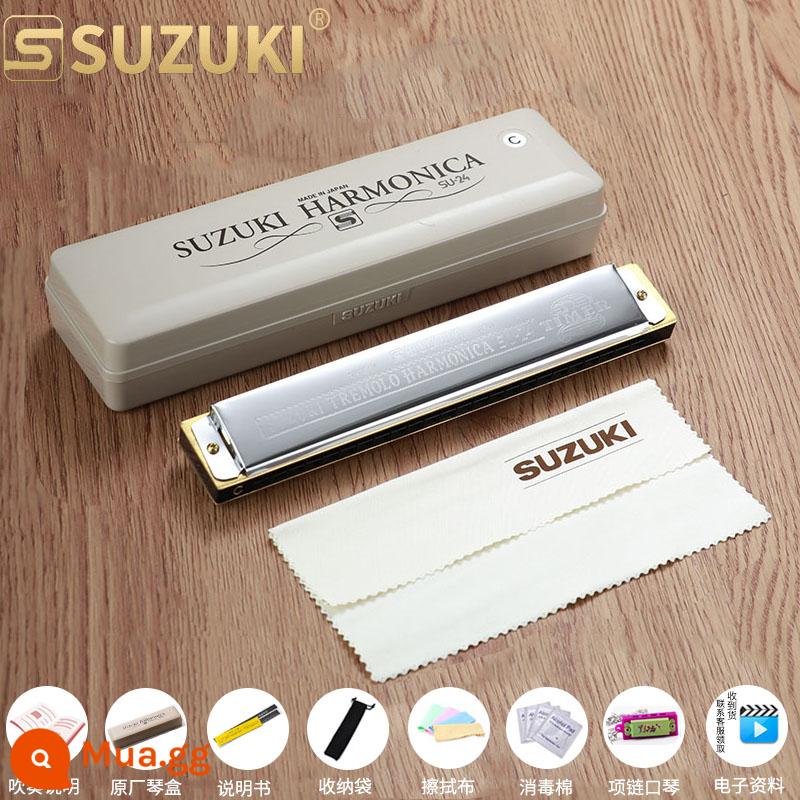 Bản gốc Suzuki harmonica 24 lỗ đa âm C giai điệu đích thực dành cho học sinh người lớn mới bắt đầu với đàn piano chuyên nghiệp - Nhập khẩu chính hãng - tông màu bạc đa âm 24 lỗ chuyên nghiệp