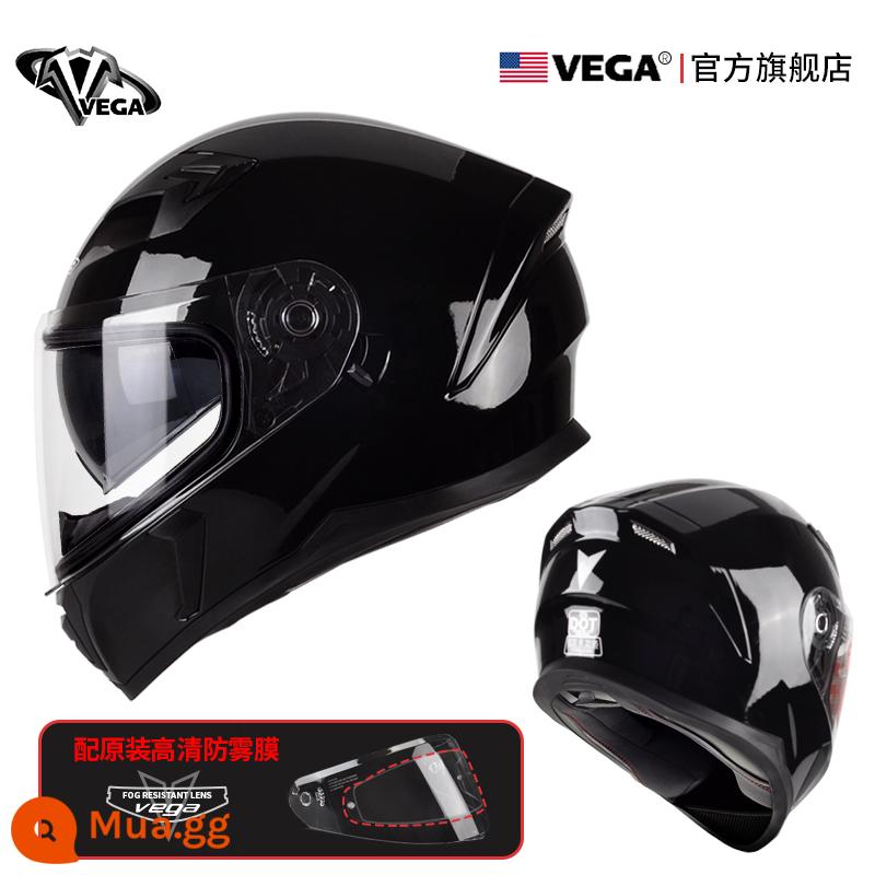 Mỹ VEGA Moto rcycle Mũ Bảo Hiểm Xe Máy Chạy Mũ Bảo Hiểm Chống Sương Mù Mùa Đông Nam Nữ Bốn Mùa Đa Năng Cá Tính mũ Bảo Hiểm Full - Màu đen bóng có khả năng chống sương mù