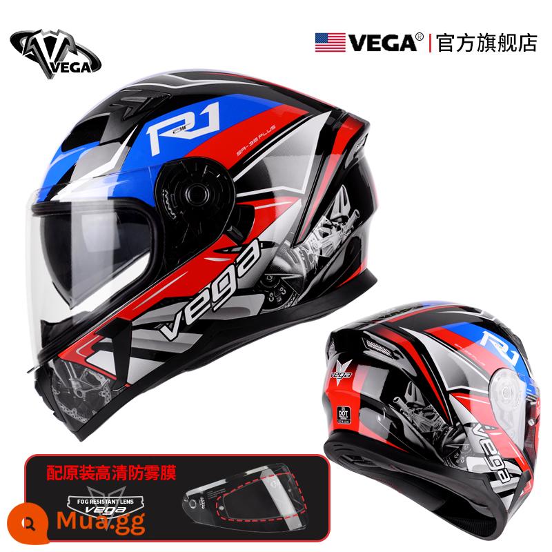 Mỹ VEGA Moto rcycle Mũ Bảo Hiểm Xe Máy Chạy Mũ Bảo Hiểm Chống Sương Mù Mùa Đông Nam Nữ Bốn Mùa Đa Năng Cá Tính mũ Bảo Hiểm Full - R1 xanh đỏ có chống sương mù