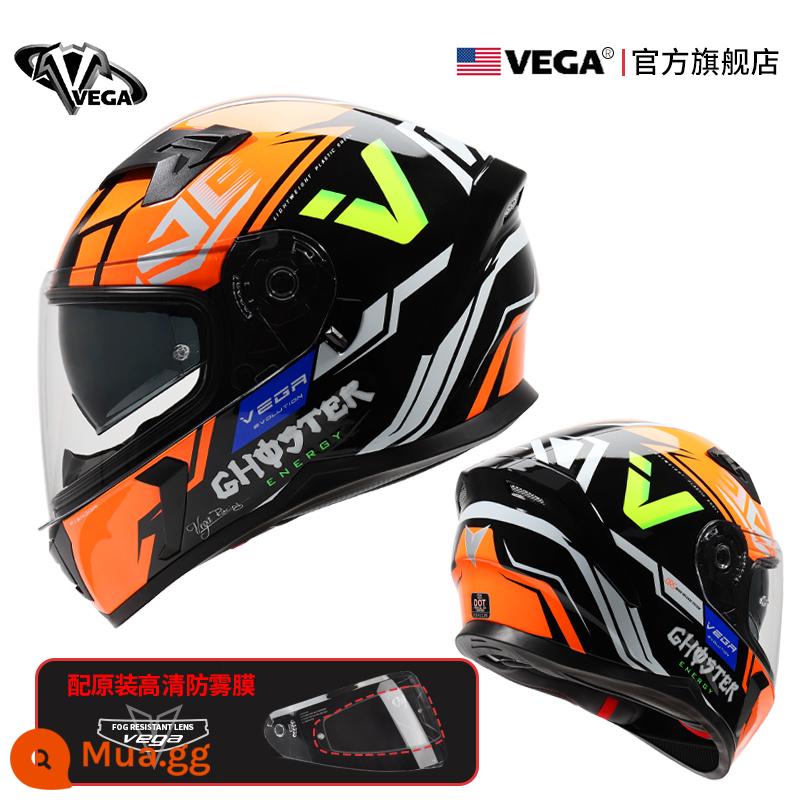 Mỹ VEGA Moto rcycle Mũ Bảo Hiểm Xe Máy Chạy Mũ Bảo Hiểm Chống Sương Mù Mùa Đông Nam Nữ Bốn Mùa Đa Năng Cá Tính mũ Bảo Hiểm Full - Tốc độ màu cam đen có chống sương mù