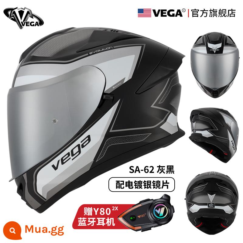 Mỹ VEGA Xe Máy Nam Nữ Sợi Carbon Đuôi Lớn Mùa Đông Chống Sương Mù Xe Máy Mũ Bảo Hiểm Full Bluetooth Cá Tính thoáng Mát Chạy Bộ - Màu xám đen mạ bạc (tặng kèm tai nghe Bluetooth)