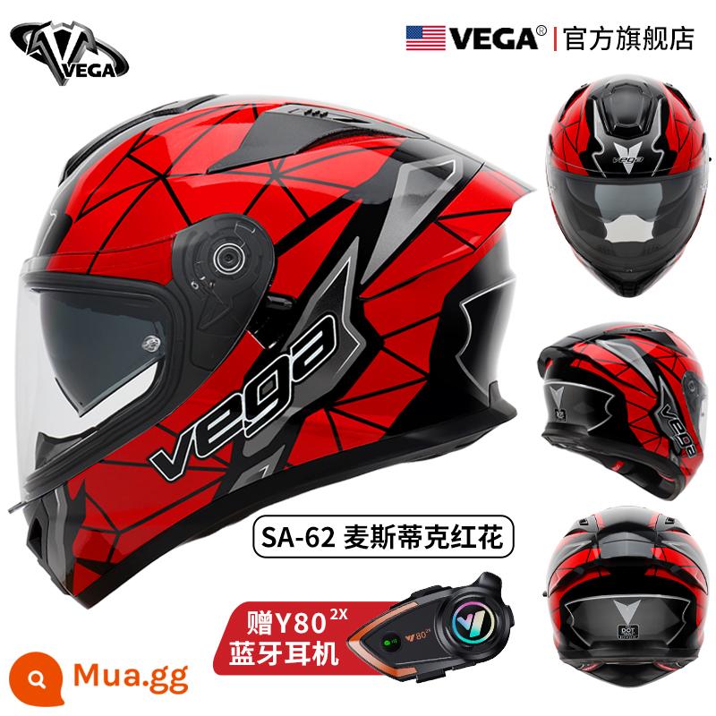 Mỹ VEGA Xe Máy Nam Nữ Sợi Carbon Đuôi Lớn Mùa Đông Chống Sương Mù Xe Máy Mũ Bảo Hiểm Full Bluetooth Cá Tính thoáng Mát Chạy Bộ - Mystick Red Flower (tai nghe Bluetooth miễn phí)