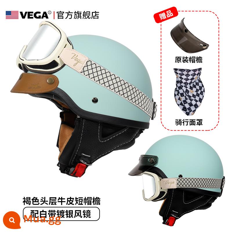 Mỹ VEGA Retro Đầu Máy Đầu Máy Mũ Nam Nữ Nhật Bản Harley Mũ Bảo Hiểm Nửa Mùa Đông 4 Xe Ô Tô Điện Muỗng Mũ Bảo Hiểm - Màu xanh hồng nhạt (gửi kính trắng thắt lưng mạ bạc + vành mũ da kaki)