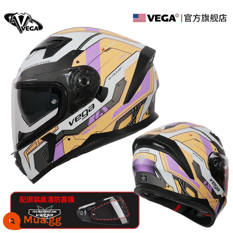 Mỹ VEGA Moto rcycle Mũ Bảo Hiểm Xe Máy Chạy Mũ Bảo Hiểm Chống Sương Mù Mùa Đông Nam Nữ Bốn Mùa Đa Năng Cá Tính mũ Bảo Hiểm Full - Trắng, vàng và tím có khả năng chống sương mù