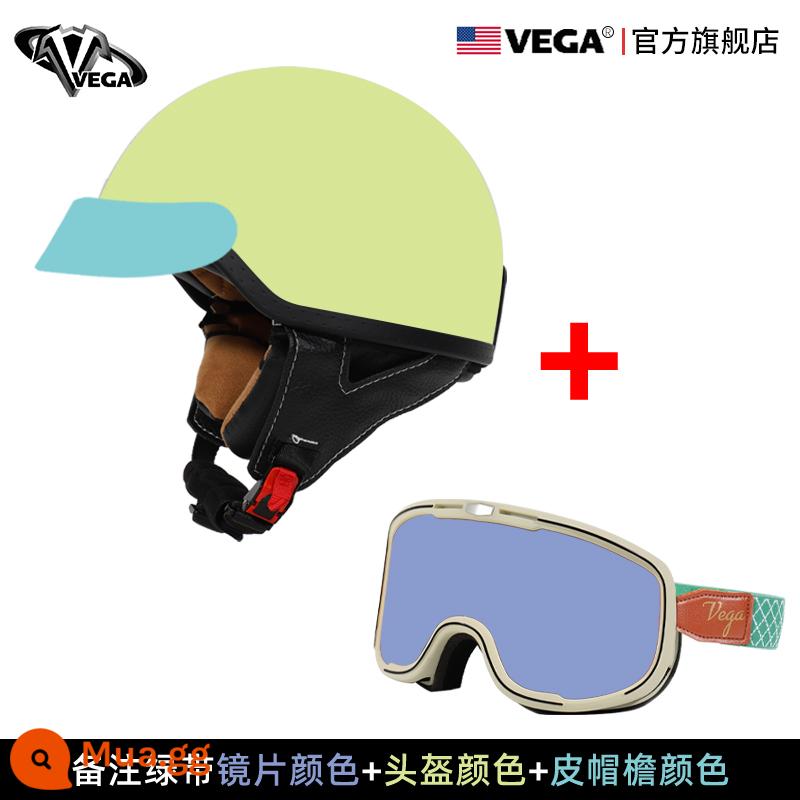 Mỹ VEGA Retro Đầu Máy Đầu Máy Mũ Nam Nữ Nhật Bản Harley Mũ Bảo Hiểm Nửa Mùa Đông 4 Xe Ô Tô Điện Muỗng Mũ Bảo Hiểm - Vành đai xanh nhận xét màu tròng kính + màu mũ bảo hộ + màu vành da