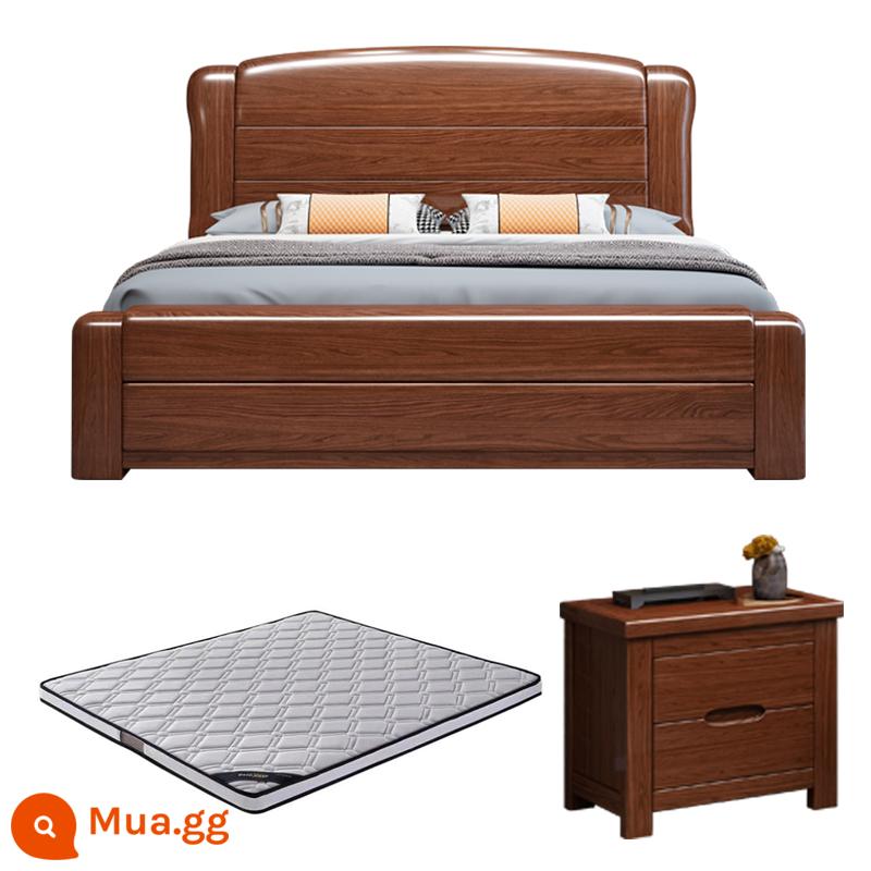 Walnut Solid Wood Giường đôi giường Trung Quốc 1.5 - Giường gỗ óc chó + 1 tủ + thảm nâu thân thiện với môi trường