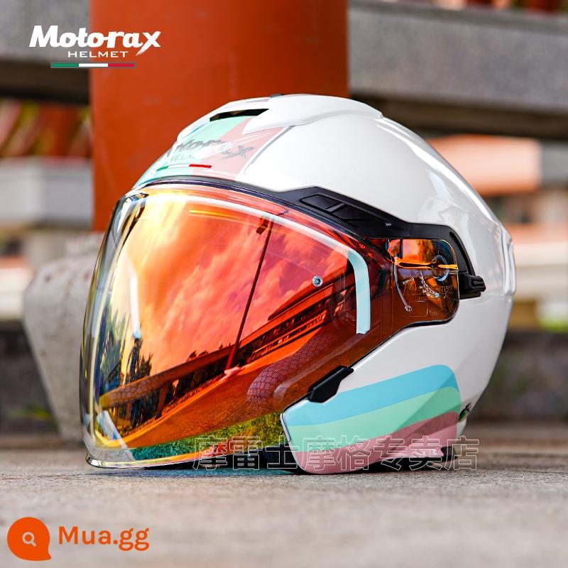 MOTORAX Morex Mũ Bảo Hiểm Nửa S30 Xe Máy Nam Nữ Ống Kính Đôi Điện Mùa Hè Ba Phần Tư Mũ Bảo Hiểm - Tiffany với bóng ma