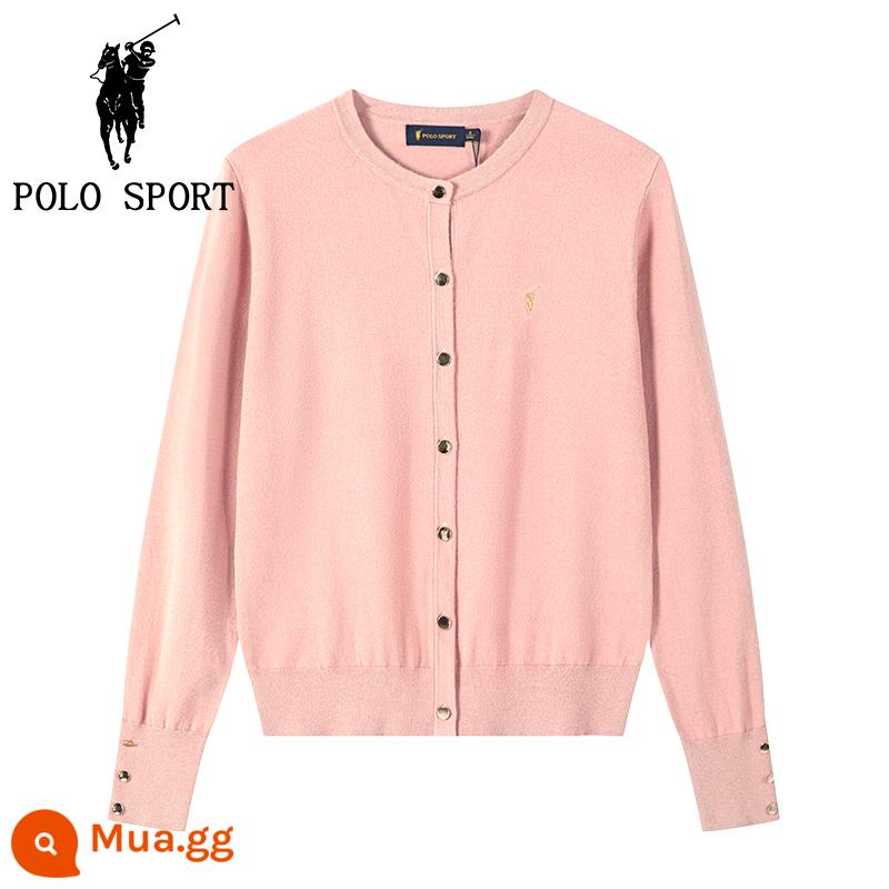 POLO THỂ THAO nữ mới cổ tròn dệt kim cardigan mùa thu hàng đầu mới Ralph Lauren polo màu cáp áo len áo khoác - Hồng 091