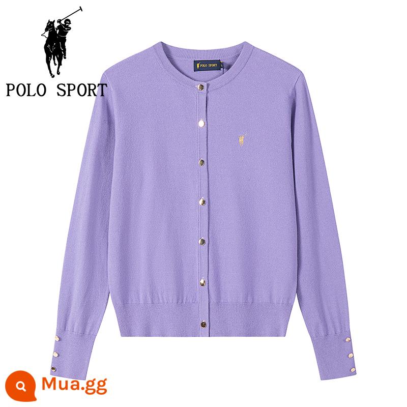 POLO THỂ THAO nữ mới cổ tròn dệt kim cardigan mùa thu hàng đầu mới Ralph Lauren polo màu cáp áo len áo khoác - Mẫu 091 màu tím